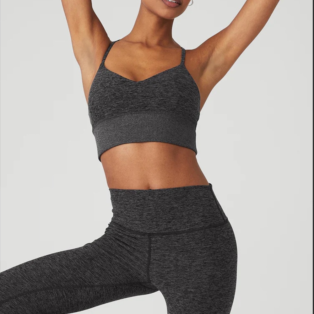 ALO Yoga High Waisted Lounge Leggings + Lavish Bra - Dark Grey